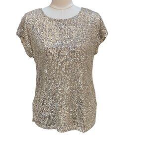 Cable & Gauge Gold Sequin Cap Sleeve Party Top Size Medium
